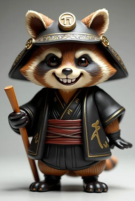 There is a figurine of a man wearing a hat and holding a cane.。, Anthropomorphic raccoon dog, Black raccoon figurine, Black Tanuki Samurai, Satoru Gojo, Paul Lun, umanosuke iida, Japanese God, Shui Mohua, Laughing Raccoon, Ceramic Toy Figures, Japanese mas...