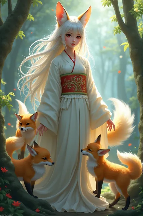 A sexy Kitsune and her four cubs
