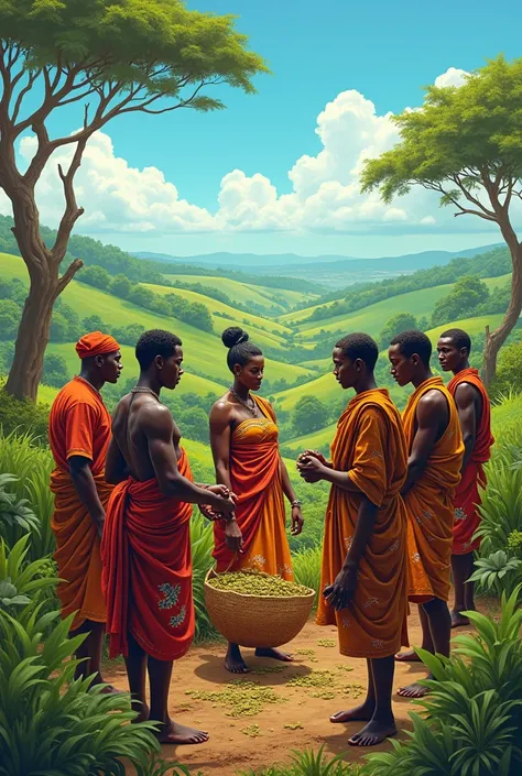 image of african cooperative with 5 men and 5 women  in the rural area