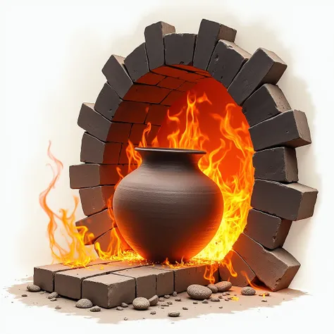 The worlds oldest art is nearing completion, Jomon pottery is fired in a kiln, engulfed in flames, Please take a close look at the Jomon pottery that has been burned red by the flames, Realistic photos, (Close-up to pottery:1.2), (Burning flame background:...