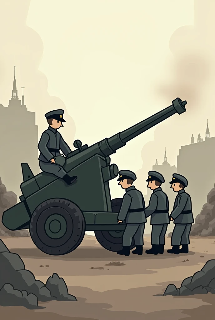 stickmans dressed in uniform german soldiers of world war ii operating a pak-40 anti tank cannon