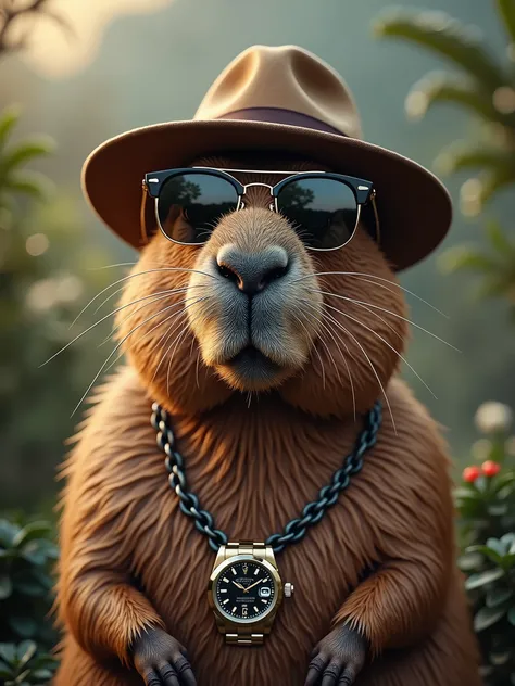 capibara handsome, sunglasses, hat, rolex