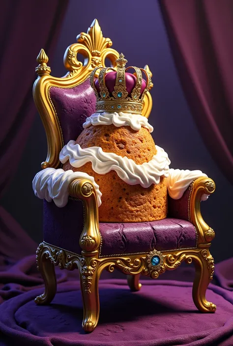 A king cake with a throne and crown
