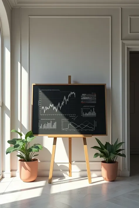 I would like a profile image for Instagram and YouTube, with an economics theme, with a blackboard with economic graphs, in a beautiful empty office