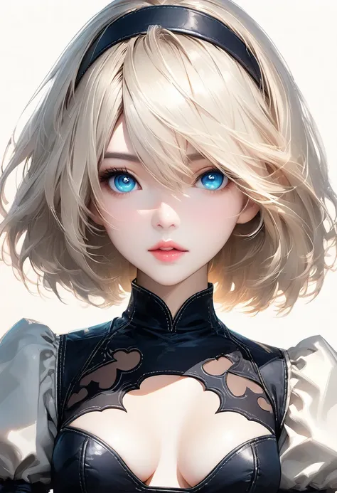 {(masterpiece,best quality, 16K portrait, UHD, extremely detailed the work, detailed beautiful face and eyes and skin and hair)} 
BREAK {(realistic photo graphic style:1.2)} 
BREAK {solo,(2B of Nier-Automa:1.4), (lightbrown-lightwhite colored hair:1.4, sho...