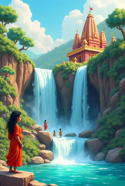 Waterfall Indian in 3d cartoon