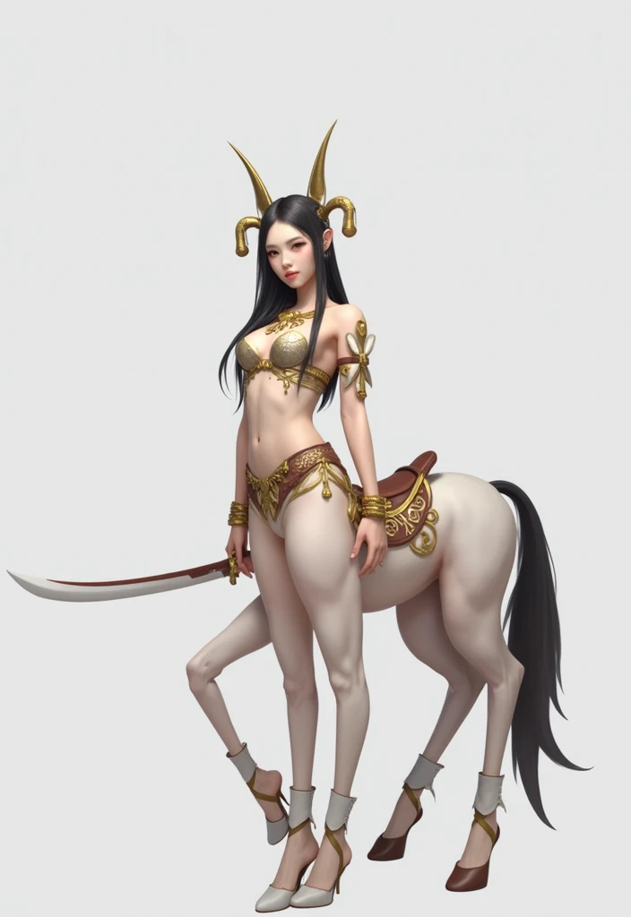 masterpiece,(Best quality:1.3),Centaur girl,lora:Centaur girlV1.0:0.6,(Icefield:1.3),(Head and body 1：9：1.3)Nine-head body，Holding a three-pointed two-edged knife，Ancient mythology character Erlang Shen costume，（cos Jiro God）（Refer to Jiao Enjun&#39;s Erla...