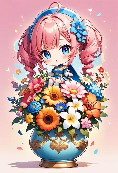 Highest quality、High resolution、Detailed Background、Beautiful face in every detail、Anatomically correct、Detailed facial expressions、fine grain、((full body, from front:1.5)), break　((One Girl:1.5)、((Chibi Girl:1.5)))、Bright pretty hair color、Big beautiful b...