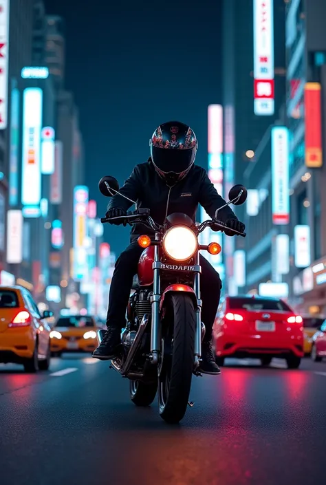 Yamaha RX 100 in tokeyo city road night nion light 
