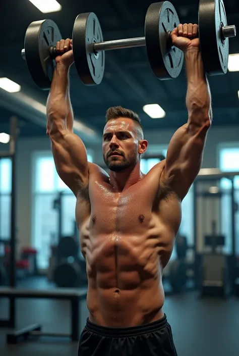 Man man at the gym lifting dumbbell