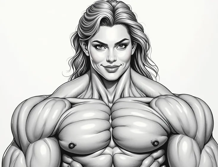 gorgeous young bodybuilder girl with the face of a young Denise Richards, in peak conditioning, flexing her huge ripped muscles, she weighs 260 lbs and has a body fat percentage of 1%, extremely shredded, insanely muscular, powerful ripped pecs, pectorals,...