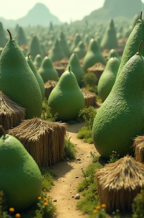 city, with no living being. Made from avocado, It is a poor city, with straw huts