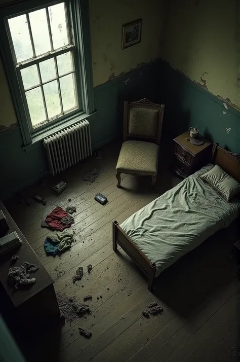 A messy Victorian era poor room seen from above