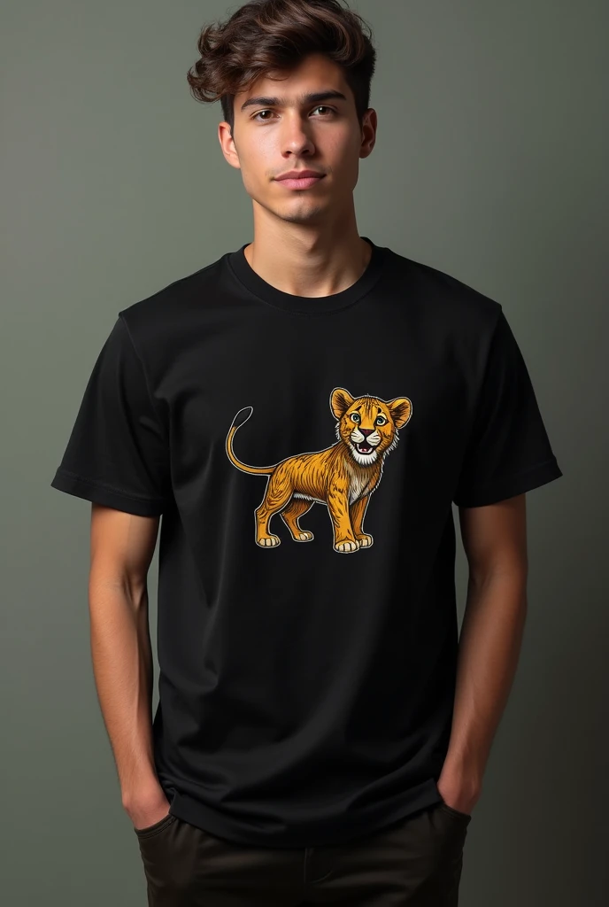 Make a black shirt, with a small logo , like a drawing of a lion , I don&#39;t want the lion to be realistic , but in the form of a drawing, qr the lion cub 