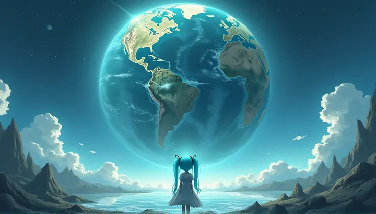 miku hatsune,Look at the Earth, it&#39;s a distorted world　From the side