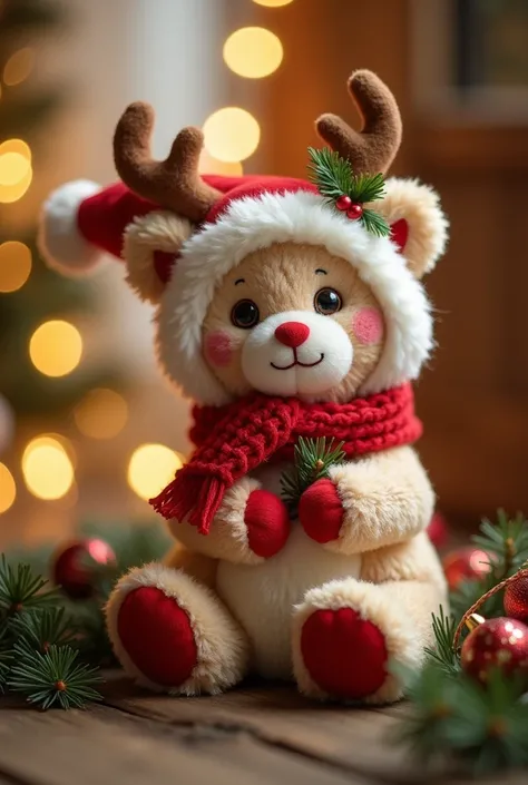 Create a unique Christmas stuffed animal that conveys love and tenderness, that is available for sale.