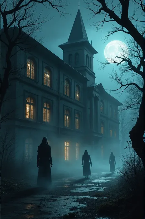 Haunted school at night