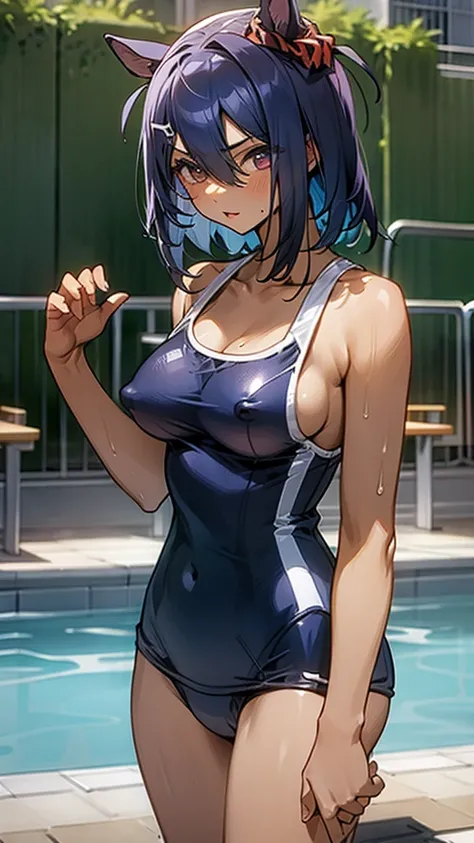 hot spring、School Swimsuit、Erect nipples、woman