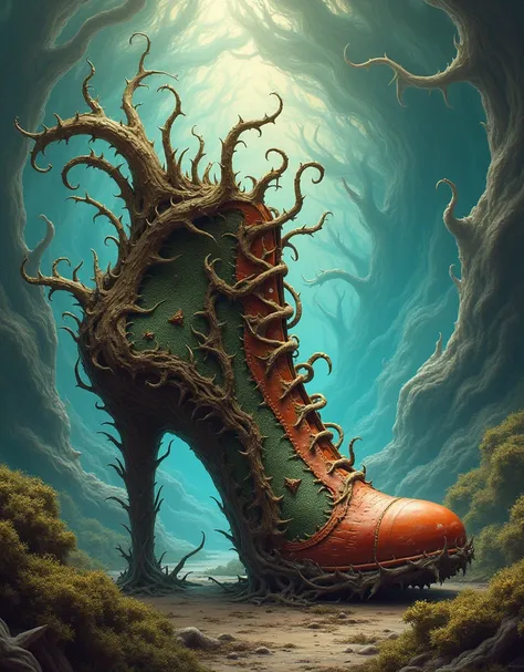 Imagine an almost realistic thorny shoe created with an incredible background 