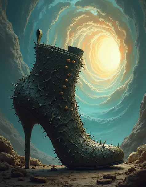 Imagine an almost realistic thorny shoe created with an incredible background 