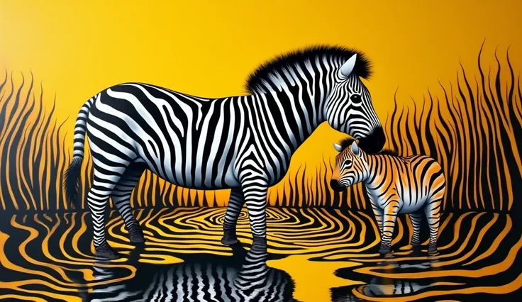 Zebra stripes,然后在一个黄色background的，A painting inspired by Howard Akeley,Pixel,Abstract illusion，超现实Black and黄色,Black and颜色，and black,Tiger Skin,Black and,Tiger Stripes,Very abstract,抽象涟漪background,the madness of mono-yellow,background,(((Do not show animals)...