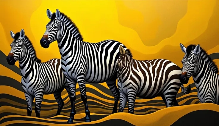 Zebra stripes,然后在一个黄色background的，A painting inspired by Howard Akeley,Pixel,Abstract illusion，超现实Black and黄色,Black and颜色，and black,Tiger Skin,Black and,Tiger Stripes,Very abstract,抽象涟漪background,the madness of mono-yellow,background,(((Do not show animals)...