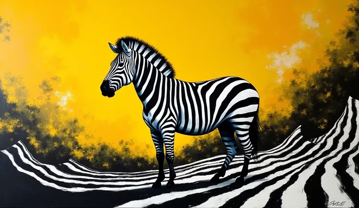 (((Do not show animals)))，Zebra stripes,然后在一个黄色background的，A painting inspired by Howard Akeley,Pixel,Abstract illusion，超现实Black and,Black and颜色，and black,Tiger Skin,Black and,Tiger Stripes,Very abstract,抽象涟漪background,the madness of mono-yellow,background