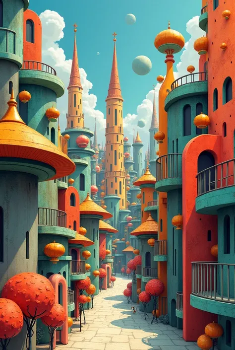 Hayao Miyazakis art style city scenaries in abstract form 