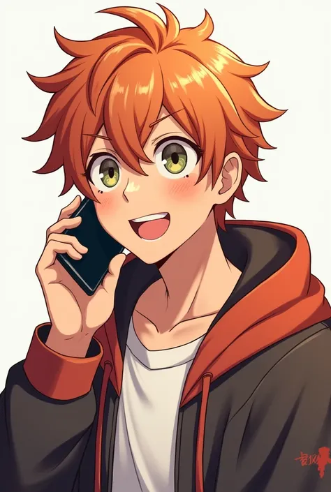 A male best friend talking on phone anime character 