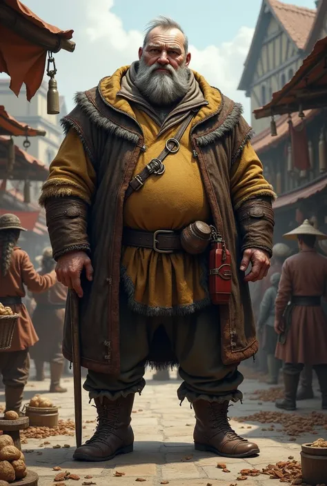 
Make a tall medieval merchant in his early 60s. Hes unattractive and overweight. Pale, Scandinavian complexion. short beard.