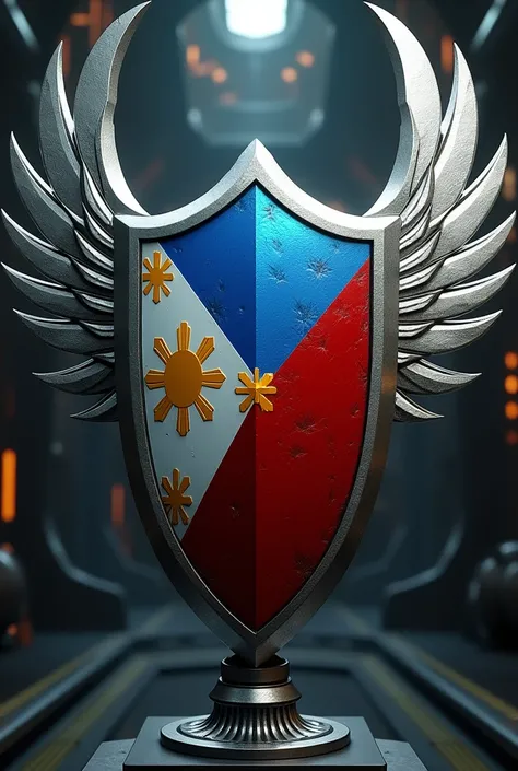 Shield with wings vertical philippine flag metallic style for sci-fi style council