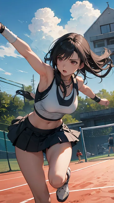 ((best quality)), ((masterpiece)), (detailed), create a highly detailed image of a tennis player inspired by tifa lockhart from ...