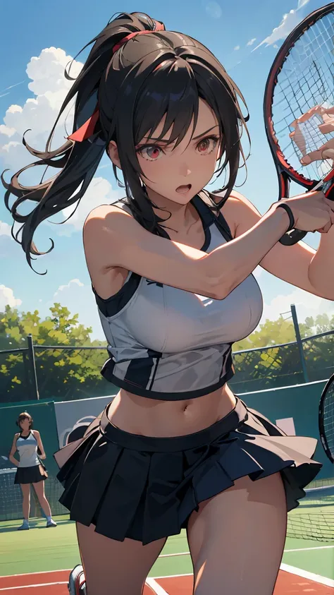 ((best quality)), ((masterpiece)), (detailed), create a highly detailed image of a tennis player inspired by tifa lockhart from ...