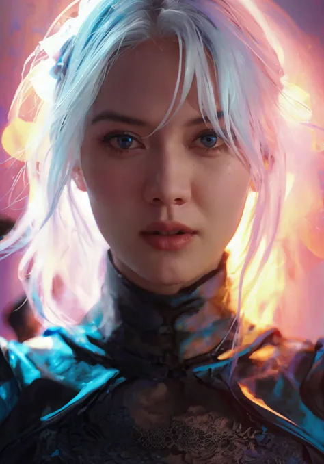 a woman with pastel white hair, black eyes, wearing blue ninja clothes, perfect anatomy, realistic, best composition, cinematic ...