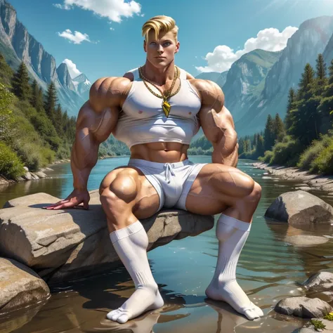 full view full body, realistic photo, blonde over-muscular super-hero young male flash gordon with blue eyes, preppy undercut ha...