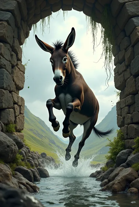 A donkey jumping out from the well