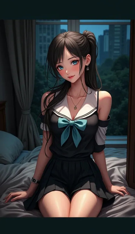 (32K:1.9, Realistic:1.9, Highest quality, masterpiece, Ultra-high resolution), Perfect dynamic composition:1.3, Highly detailed skin and facial textures:1.3, (Cute sexy slim Japanese schoolgirl, height: 155cm), ((Lying in bed:1.3, Eyes closed)), Fair skin,...