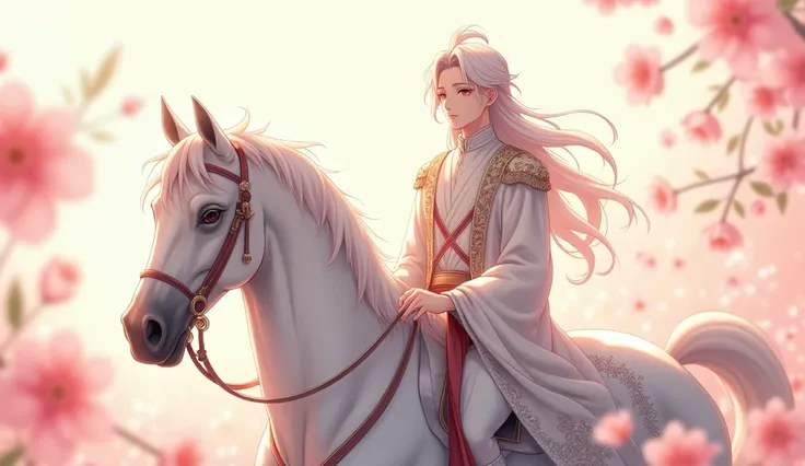 Anime style，White Horse王子，Rose，White Horse，An elegant prince