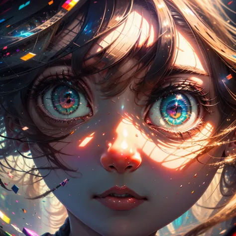 (Masterpiece artwork, top-quality, high resolution, ultradetailed, 8k, 16K, HD) beautiful female eyes reflecting amusement park, (park reflecting in the eyes), glare eyes, swirly vibrant colors, details Intricate, fine strokes, focus on the eyes, 