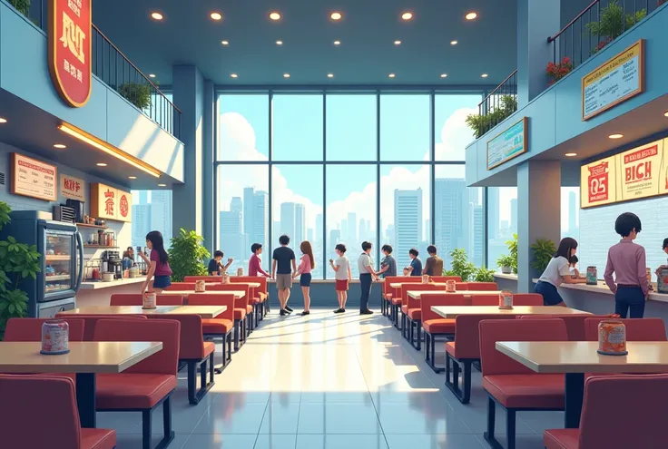 background for 2d game, canteen, modern, anime style