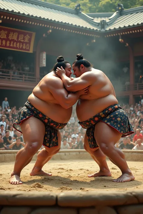 A heated sumo match in Japan、