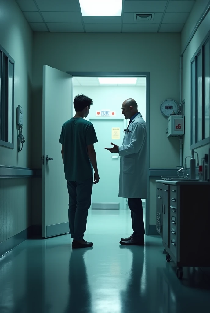 A young man walking into a sick hospital and the doctor surprised