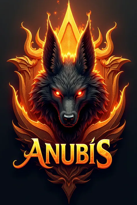 ((best qualityer)), ((work of art)), (detailded), create a gamer logo with the character egyptian god anubis, The logo must have a coat of arms with the character in front of the front bust, e o nome escrito ANUB☥S a letra i te que ser substituidada pela C...