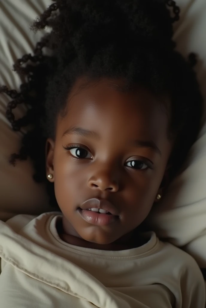 ((Girl&#39;s little black child slave))　((Close-up of face from above in bed))　((Photorealistic))　((nude))