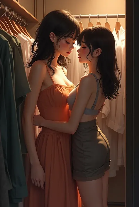 nsfw, Inside a clothing store、(((Japanese female clerk:1.6)))、(((Japanese gal in her 20s))), Changing clothes in the store