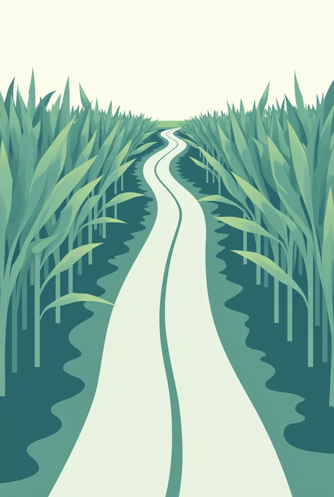 A water refilling station logo with a long straight road in the sugar cane field 