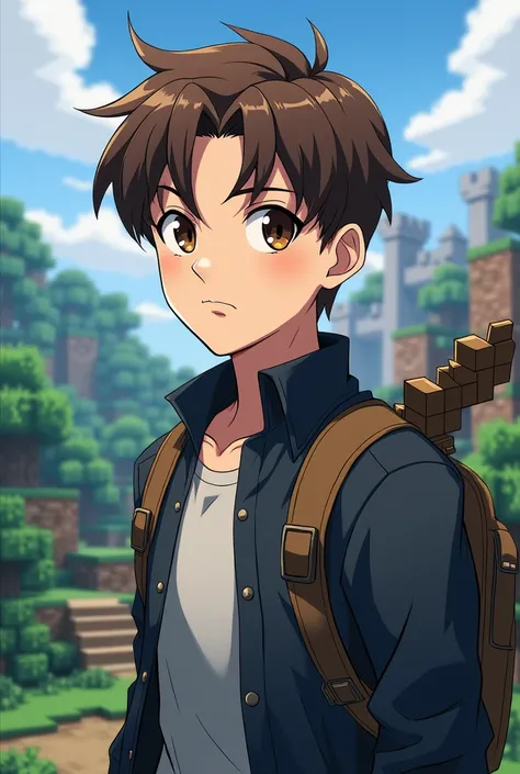 Anime man brown hair Minecraft background