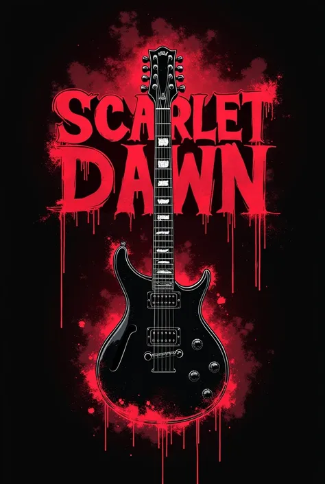 make me a band logo named scarlet dawn. add a electric guitar and make the text scarlet dawn with it. also make the font punk like make it a bit simpler. perfect square ratio. change the color into not bright red. add gradient with black and red