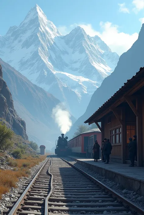 Lonely railway station on himalayan side with few passengers 