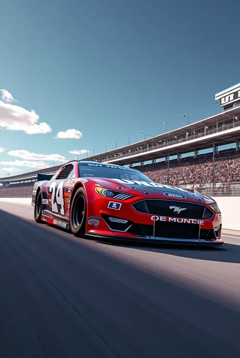 A 2024 NASCAR Cup Series car with the starting number 24 and the name Unger on it. The Daytona race track can be seen in the background. 